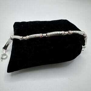 Designer Peruvian Sterling Silver 950 and 18K Gold Inlay Bracelet - 7.5”